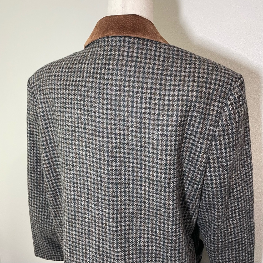 Women's Wool Houndstooth Blazer Jacket Suede Collar VTG Maurices Size Large - Picture 6 of 15